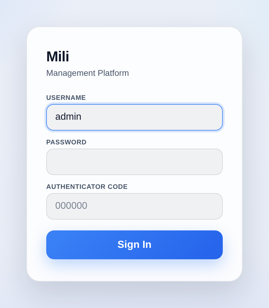 Connexion à la console : nom d’utilisateur, mot de passe et code d’authentification.